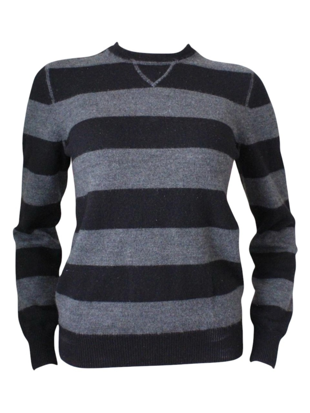 Unisex black and gray striped stretchy knit sweater